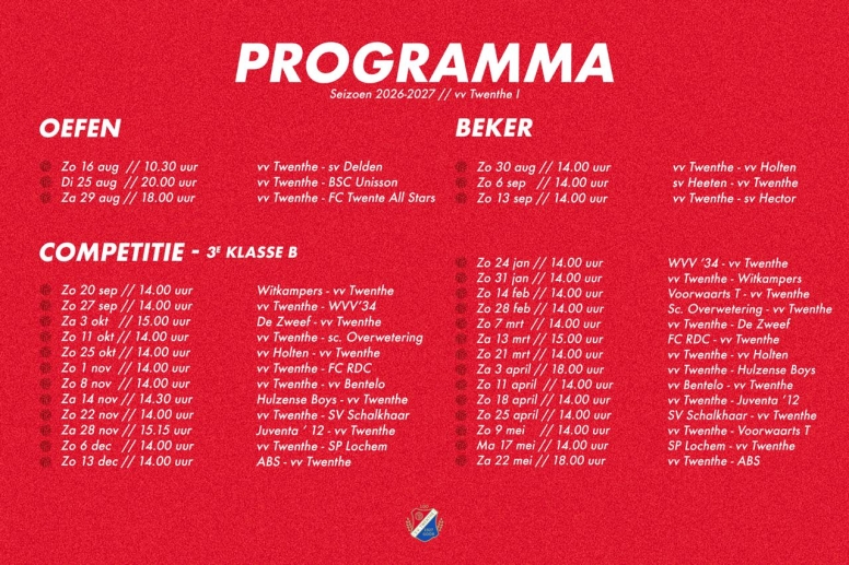 Programma Twenthe 1 bekend