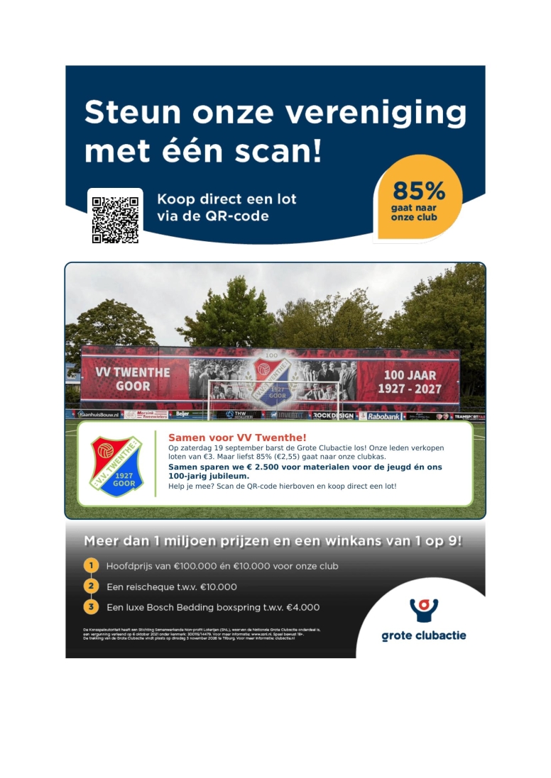 Steun v.v. Twenthe met De Grote Club Actie